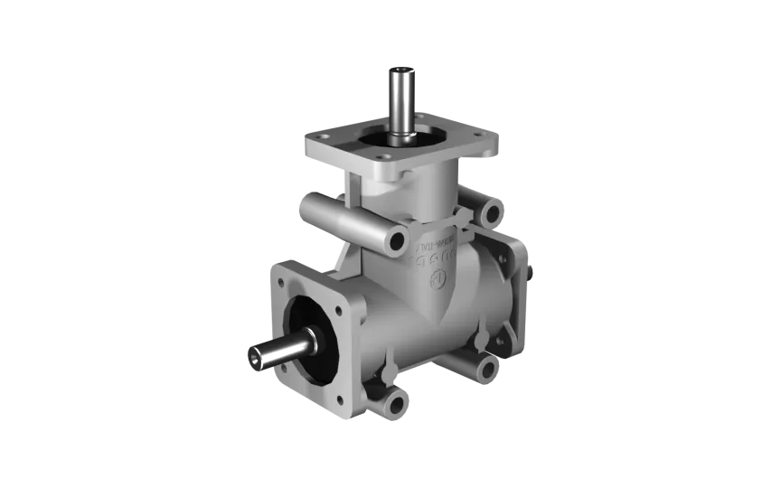 Poggi right angle gearbox 2002, R1:1, D1/2, Ø8h7, 3-way, Reduced backlash, Aluminium