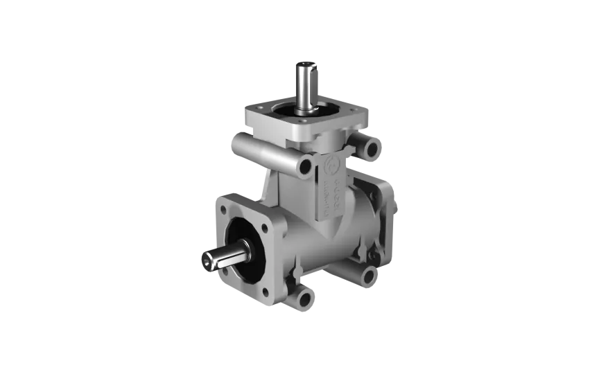 Poggi right angle gearbox 2008, R1:1, D1/2, Ø14h7, 3-way, Aluminium