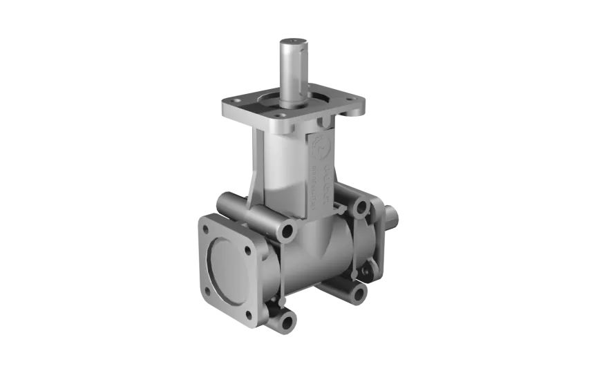 Poggi right angle gearbox 2032, R1:1, D2, Ø24h7, 2-way, Reduced backlash, Aluminium